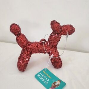 NWT World Market Balloon Animal Dog Ornament Glitter Red Jingle Mingle